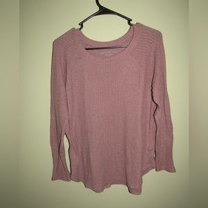 American Eagle Purple Scoop Neck Waffle Long-Sleeve